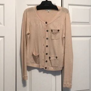 Peachy pink cardigan sweater w gold/black buttons